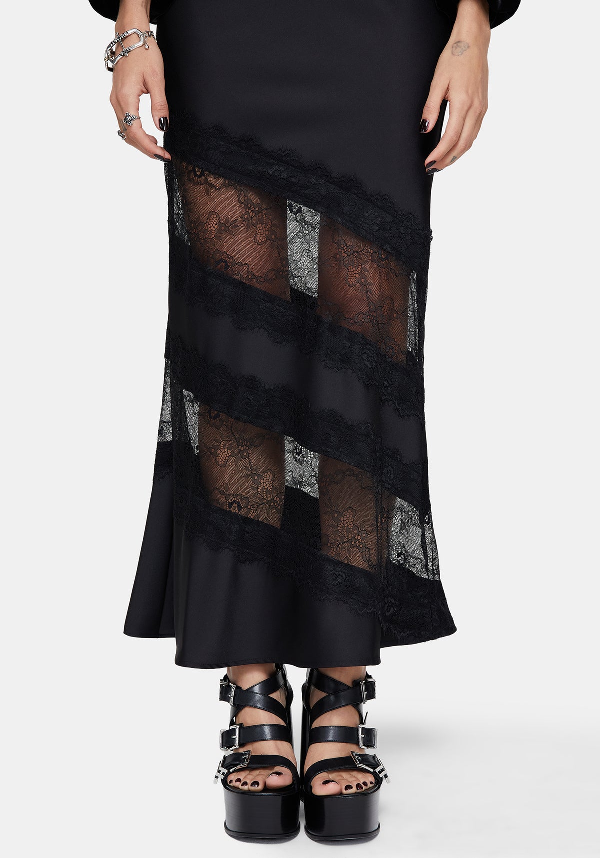 Onyx Spitze Schnitt Raus Maxi Rock