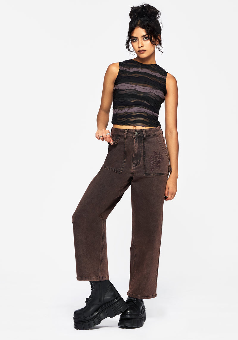 Echo Autumnal Blatt Bestickt Tasche Detail Kurz Geschnitten Jeans