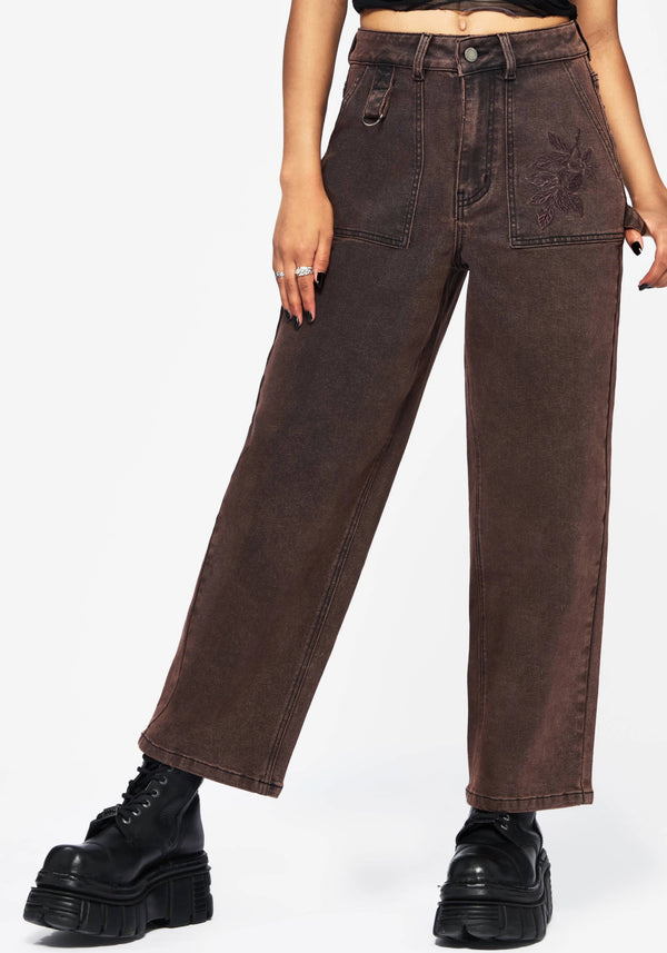 Echo Autumnal Blatt Bestickt Tasche Detail Kurz Geschnitten Jeans
