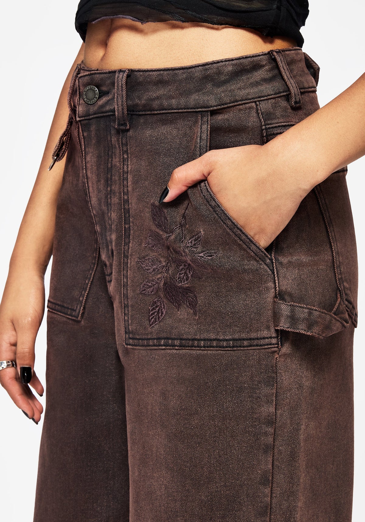 Echo Autumnal Blatt Bestickt Tasche Detail Kurz Geschnitten Jeans