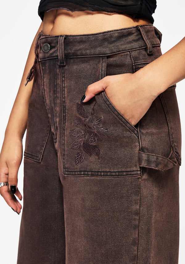 Echo Autumnal Blatt Bestickt Tasche Detail Kurz Geschnitten Jeans