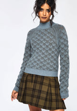 Edna Baumwolle Blatt Ribbed Funnel Hals Pullover