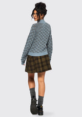 Edna Baumwolle Blatt Ribbed Funnel Hals Pullover