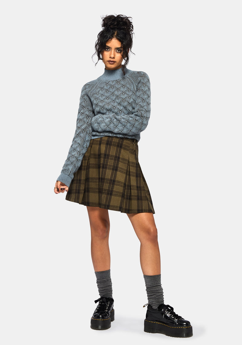 Edna Baumwolle Blatt Ribbed Funnel Hals Pullover