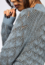 Edna Baumwolle Blatt Ribbed Funnel Hals Pullover