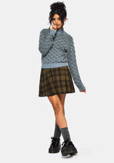 Edna Baumwolle Blatt Ribbed Funnel Hals Pullover