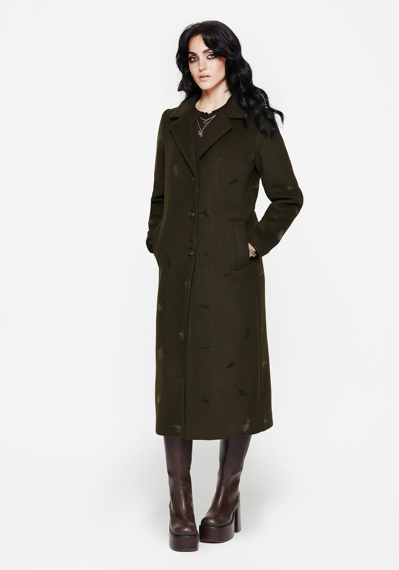 Evelyn Wool-Blend Käfer Geprägt Langschnitt Mantel