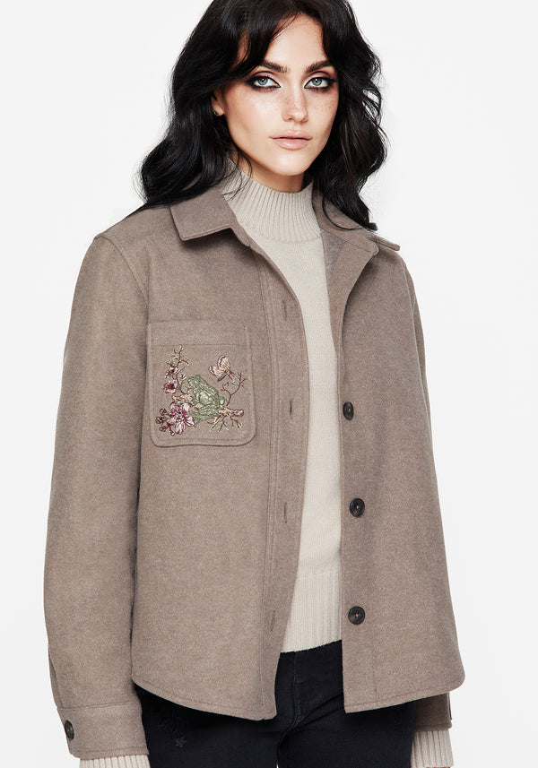 Cordelia Blumenmuster Frosch Bestickt Tasche Vorderseite Hemdjacke