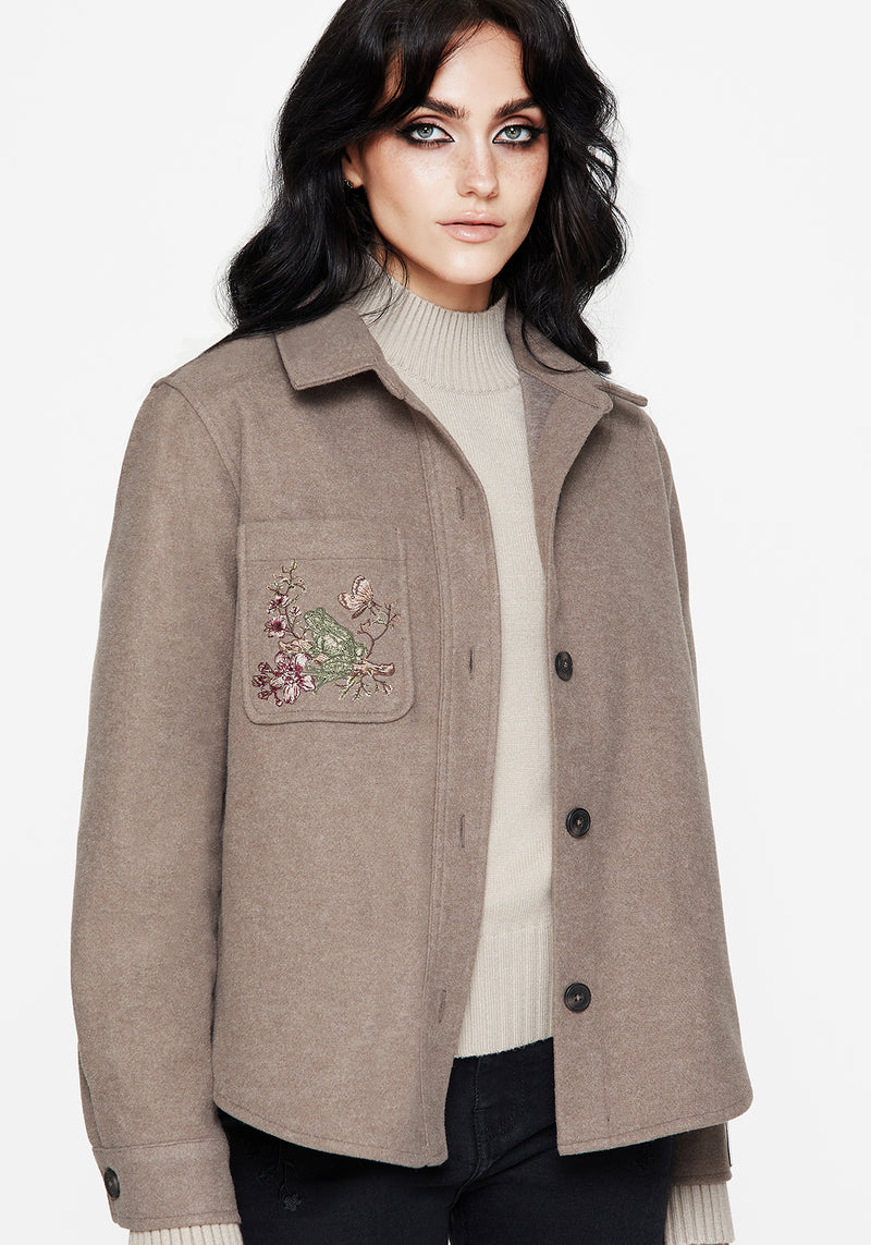 Cordelia Blumenmuster Frosch Bestickt Tasche Vorderseite Hemdjacke