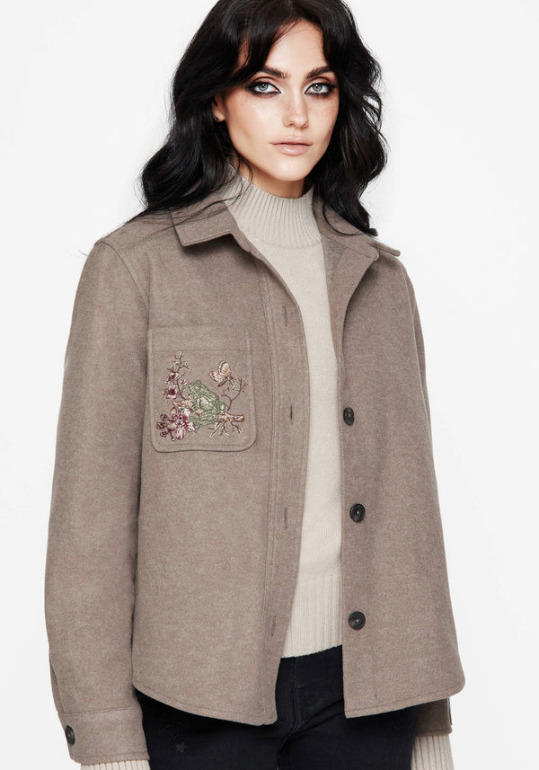 Cordelia Blumenmuster Bestickt Tasche Vorderseite Hemdjacke