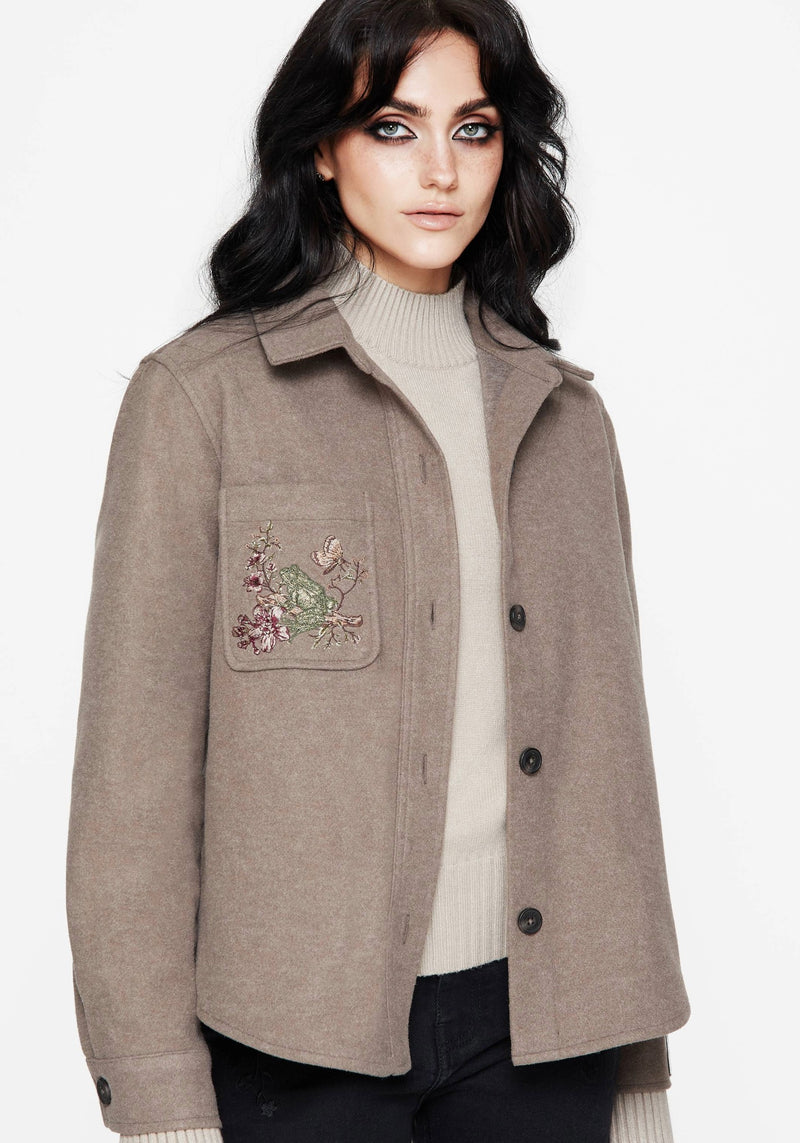 Cordelia Blumenmuster Bestickt Tasche Vorderseite Hemdjacke