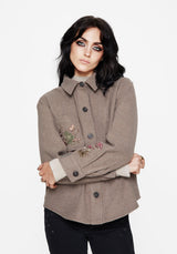 Cordelia Blumenmuster Frosch Bestickt Tasche Vorderseite Hemdjacke