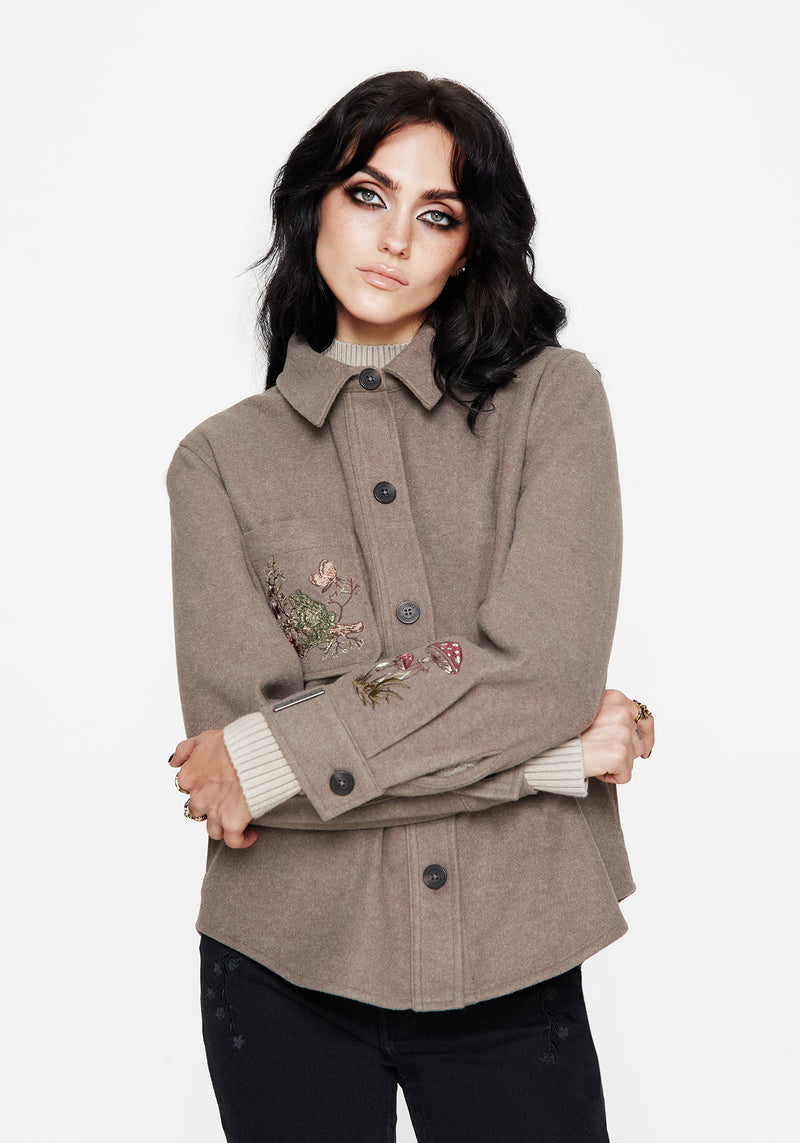Cordelia Blumenmuster Bestickt Tasche Vorderseite Hemdjacke