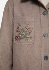 Cordelia Blumenmuster Frosch Bestickt Tasche Vorderseite Hemdjacke