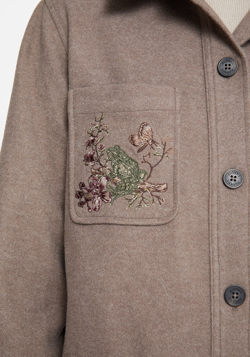 Cordelia Blumenmuster Frosch Bestickt Tasche Vorderseite Hemdjacke