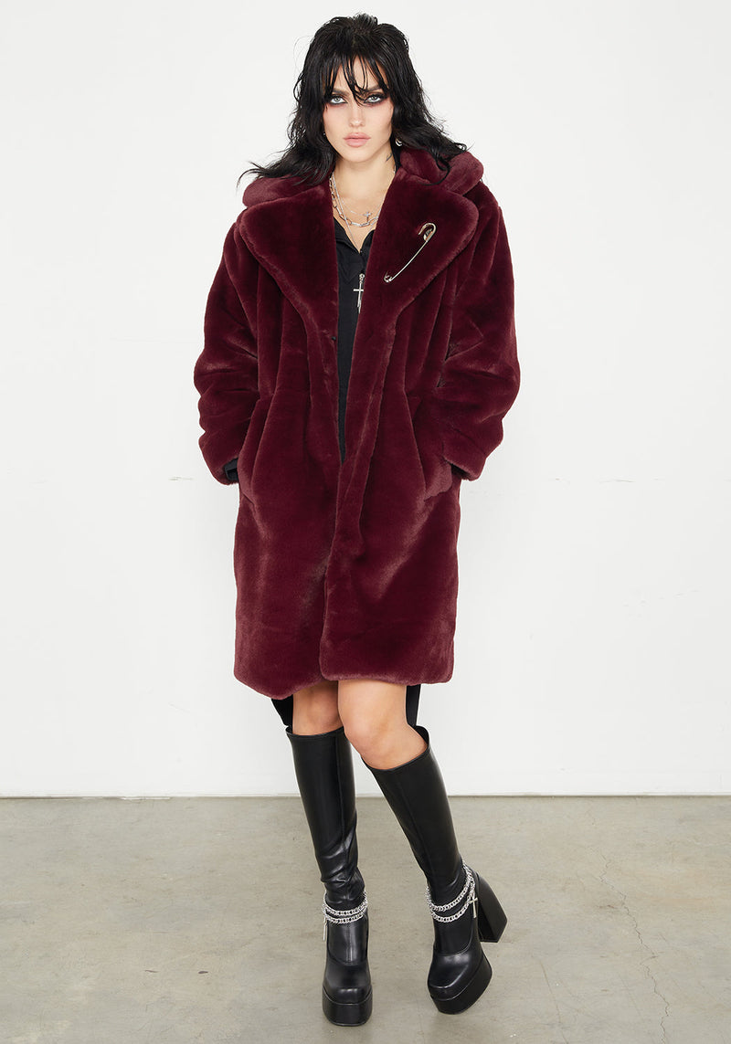 Creature Oversize Pelz Mantel - Plum