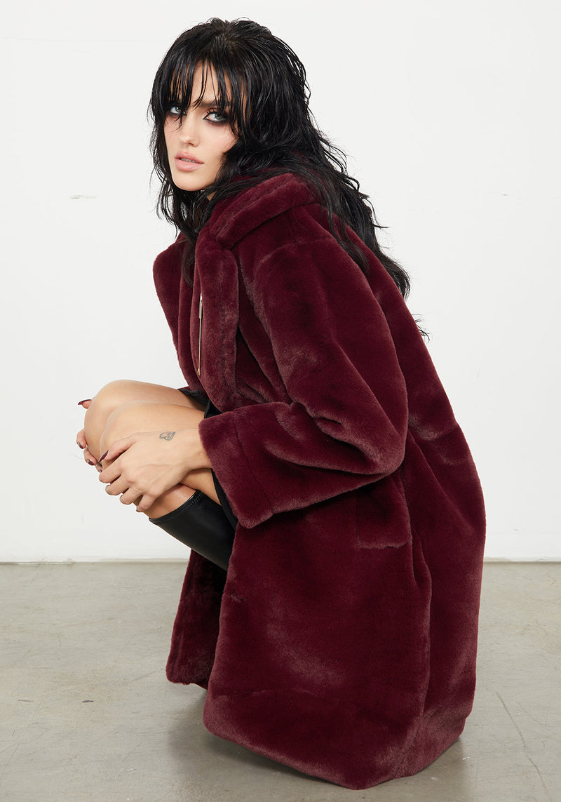 Creature Oversize Pelz Mantel - Plum