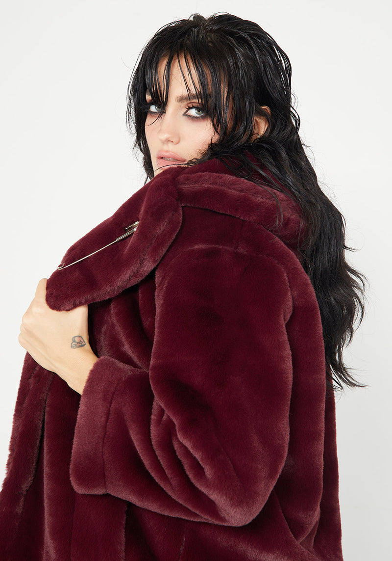 Creature Oversize Pelz Mantel - Plum