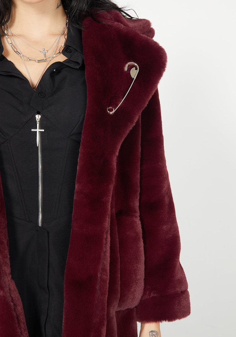 Creature Oversize Pelz Mantel - Plum