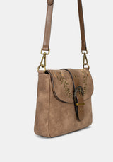 Physis Faux Suede Fern Embroidered Shoulder Bag