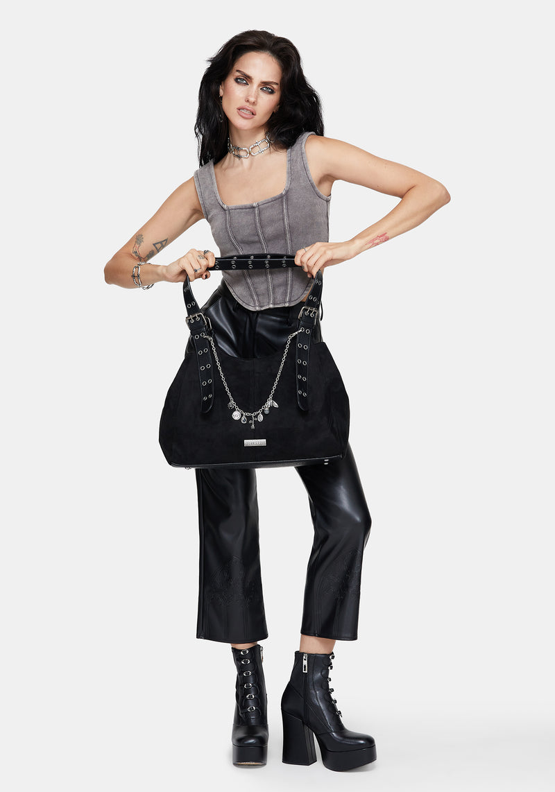 Ophelia Black Belted Shoulder Bag