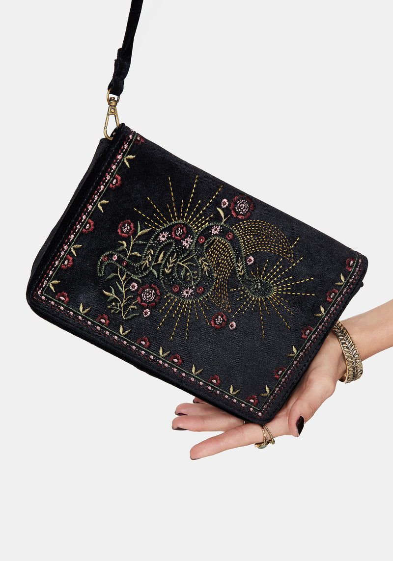 Kobra Snake Embroidered Crossbody Bag