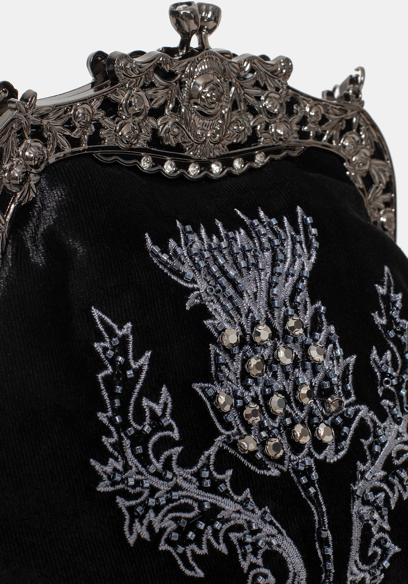 Despair Thistle Beaded Kiss Lock Pouch Bag