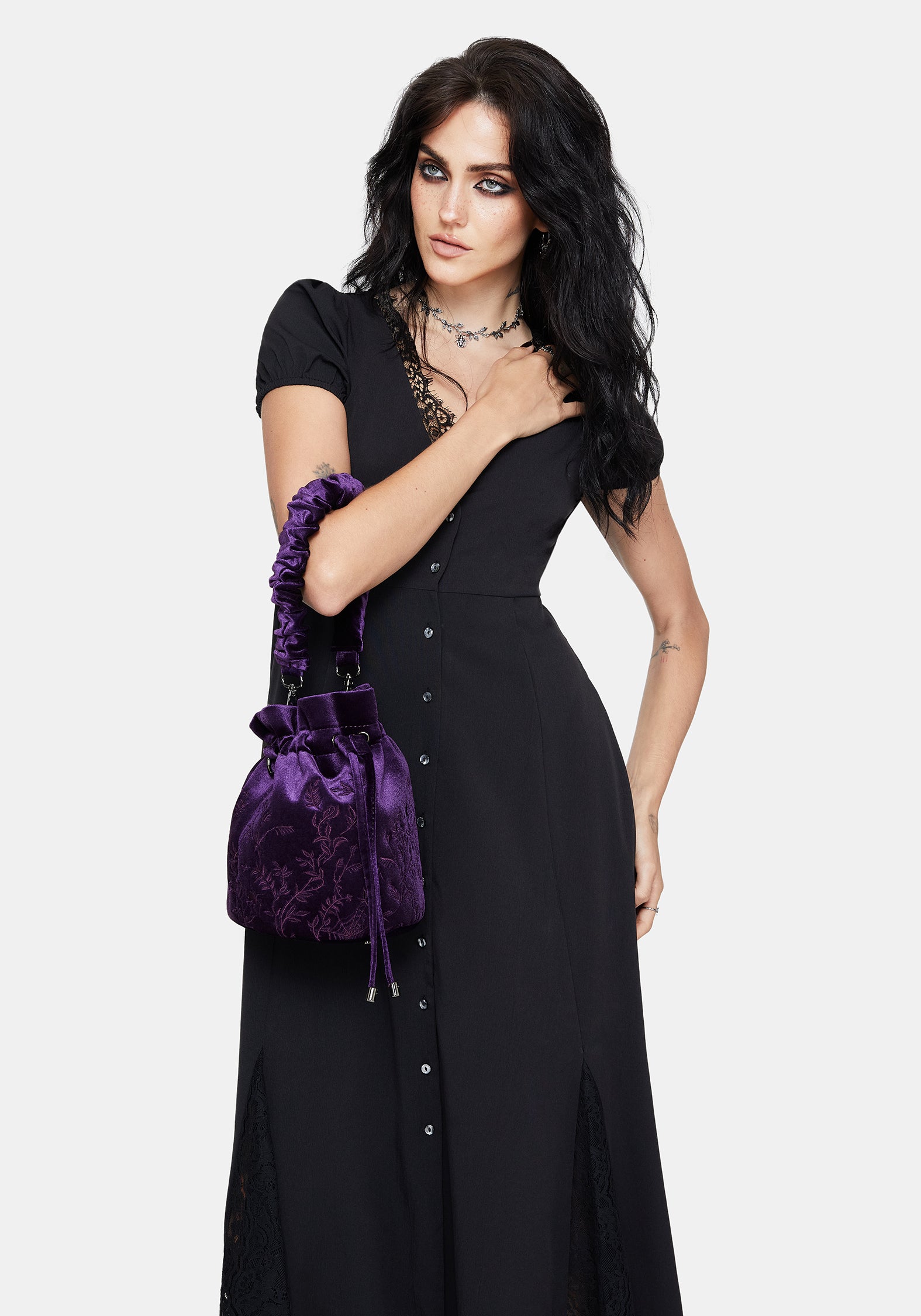 Tamsin Lila Samt Bucket Tasche