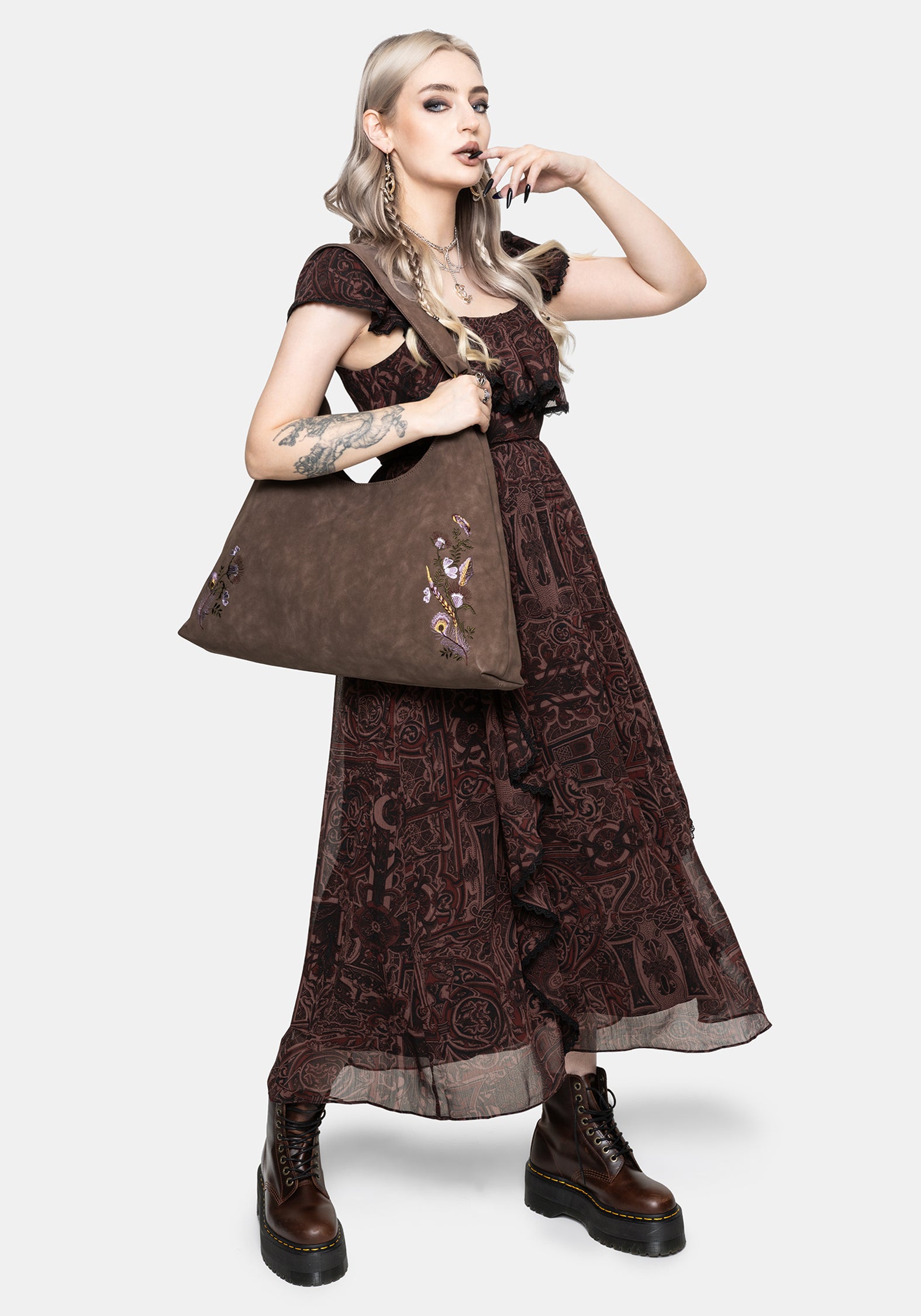 Lera Mystical Garten Bestickt Slouch Schulter Tasche