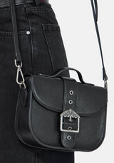 Rosamoth Buckle Crossbody Satchel Bag - Black