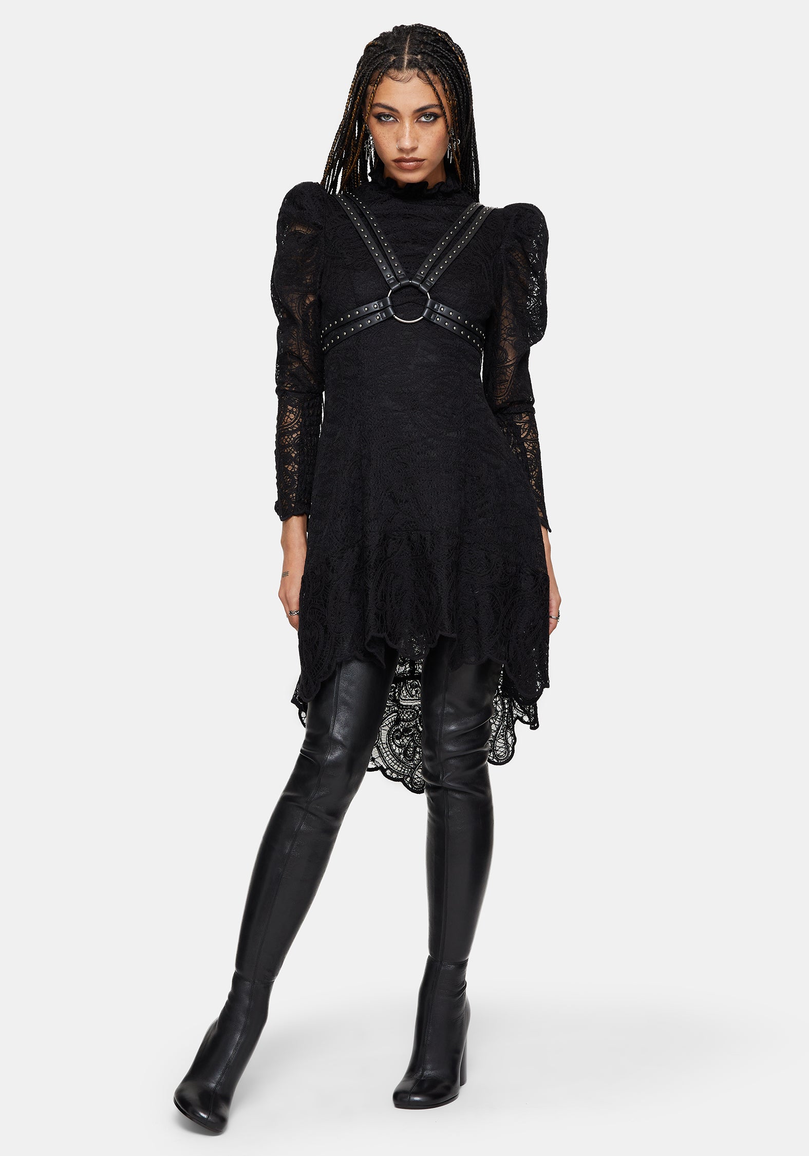 Lyra Hoch Hals Spitze Mini Kleid