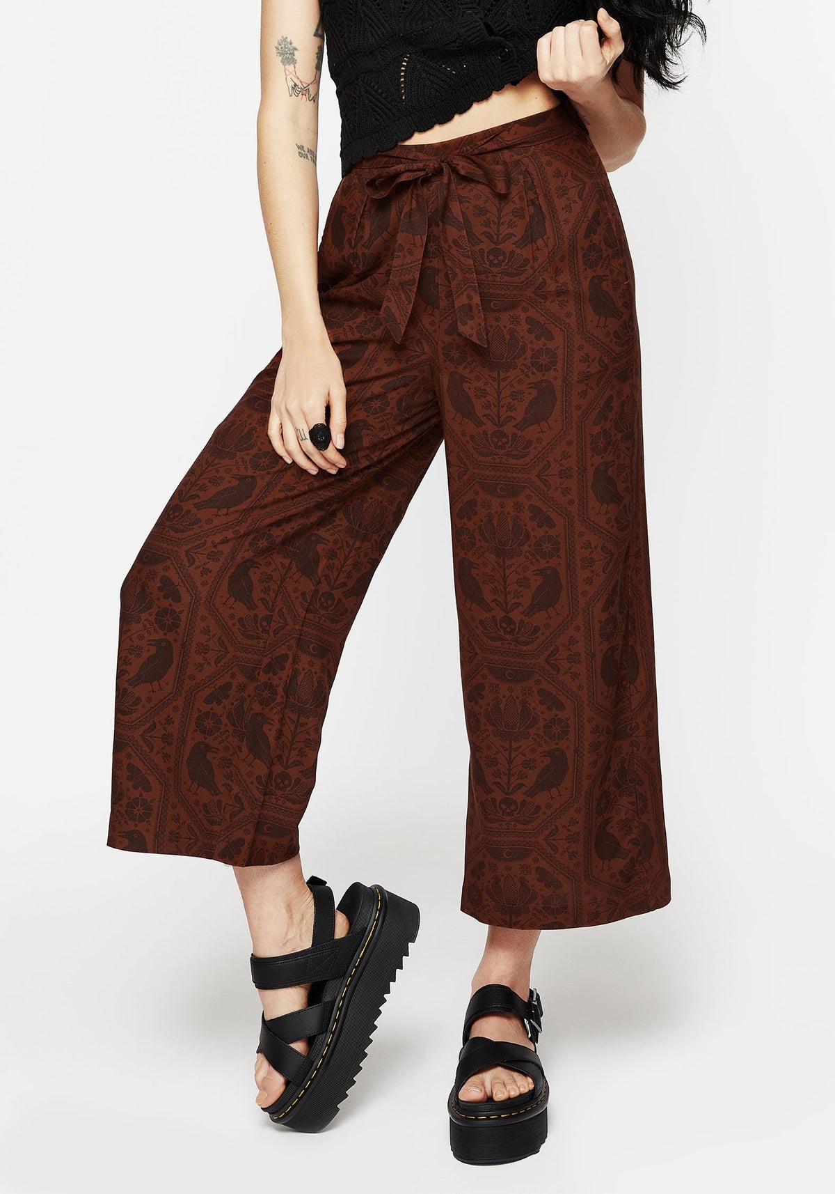 Annabel Krawatte Taille Weit Bein Culotte Hosen - Rust