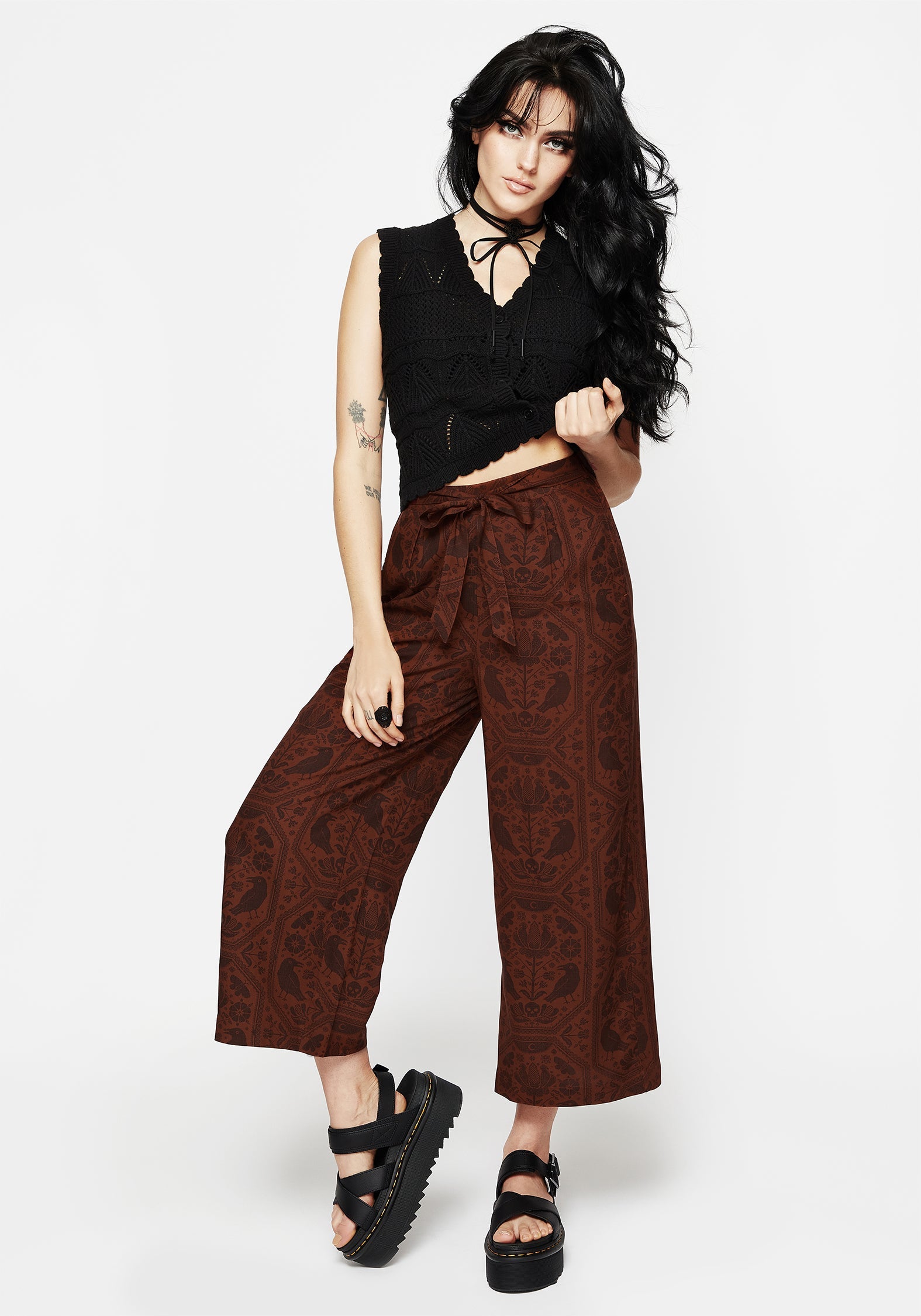 Annabel Krawatte Taille Weit Bein Culotte Hosen - Rust