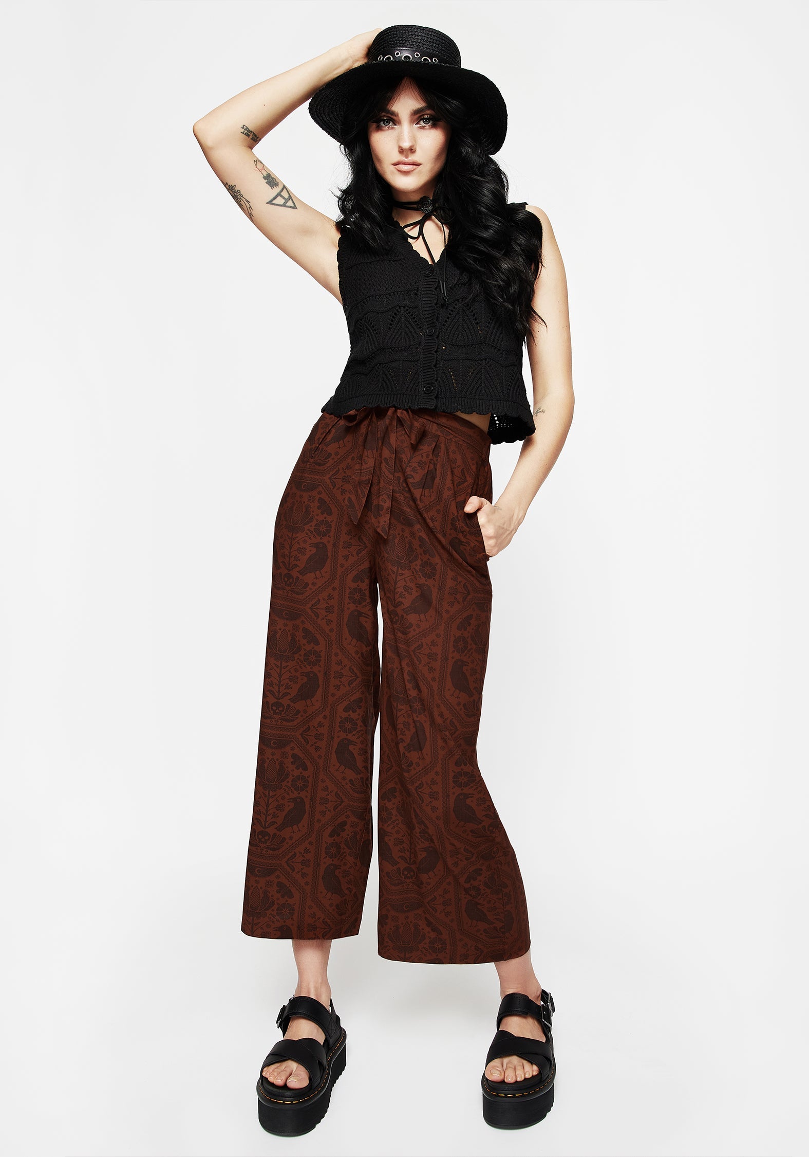 Annabel Krawatte Taille Weit Bein Culotte Hosen - Rust