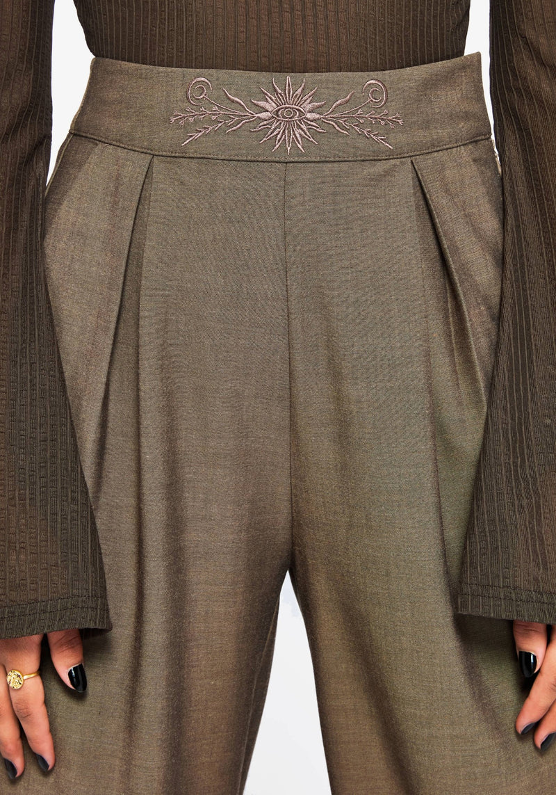 Mystisch Bestickt Turn Hoch Weit Bein Hose