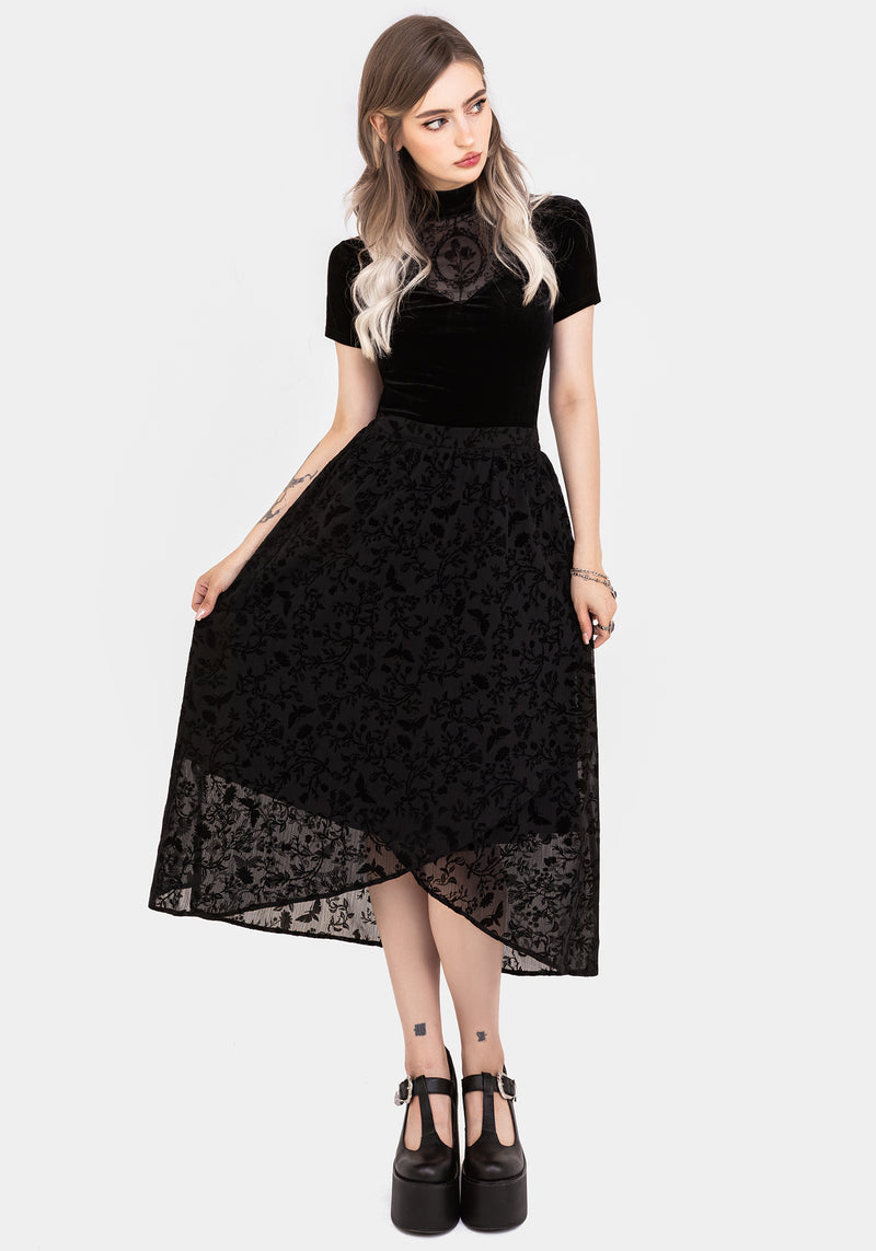 Faustina Beflockt Chiffon Stehkragen Wickel Midaxi Rock