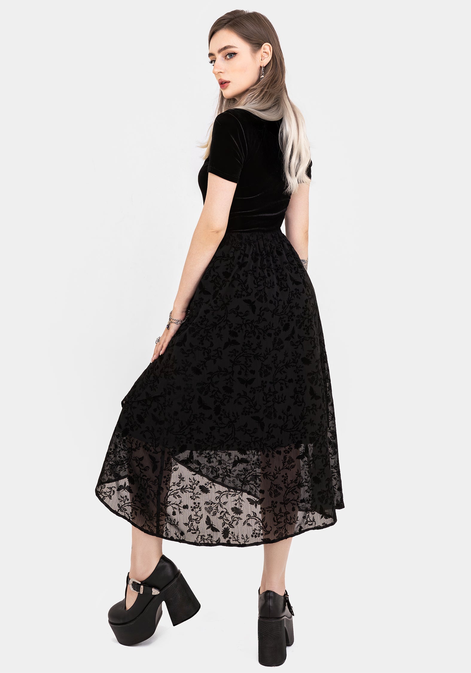 Faustina Beflockt Chiffon Stehkragen Wickel Midaxi Rock