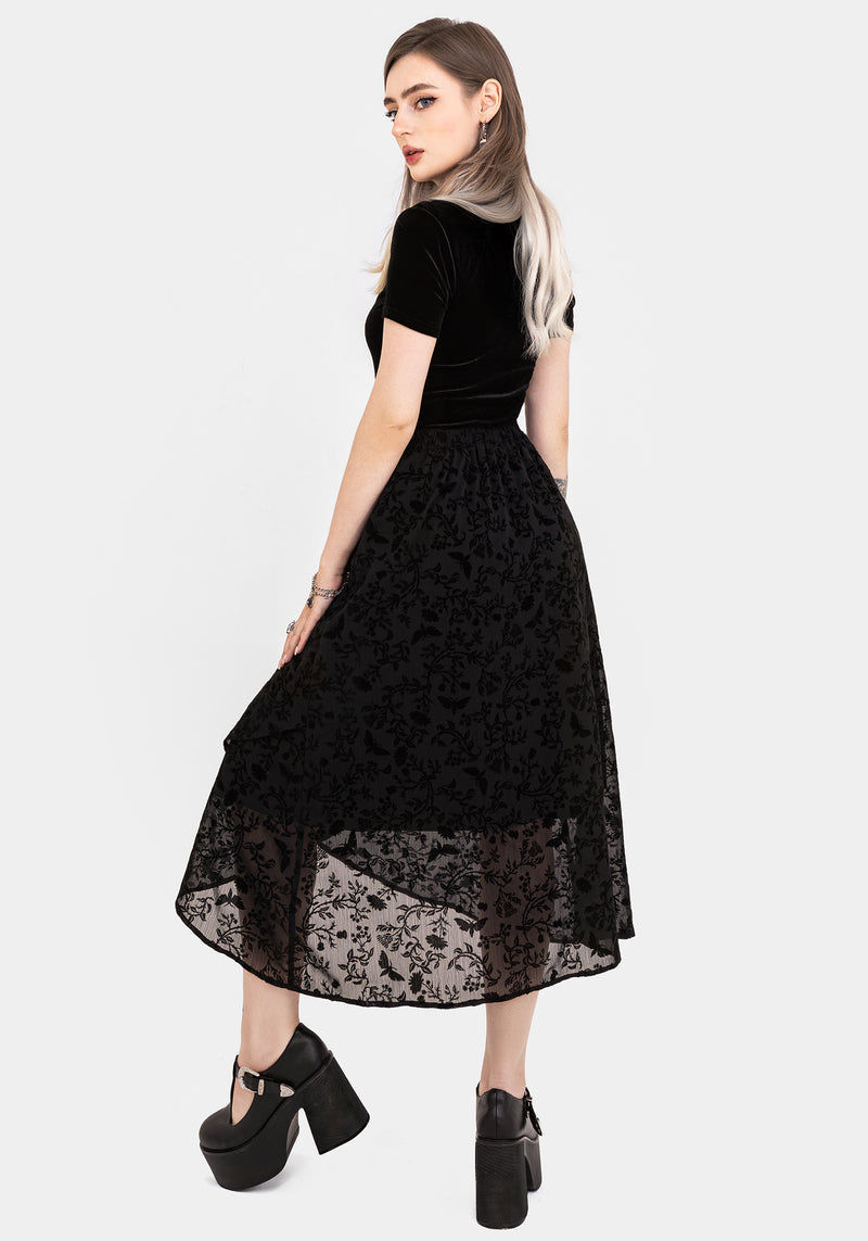 Faustina Beflockt Chiffon Stehkragen Wickel Midaxi Rock