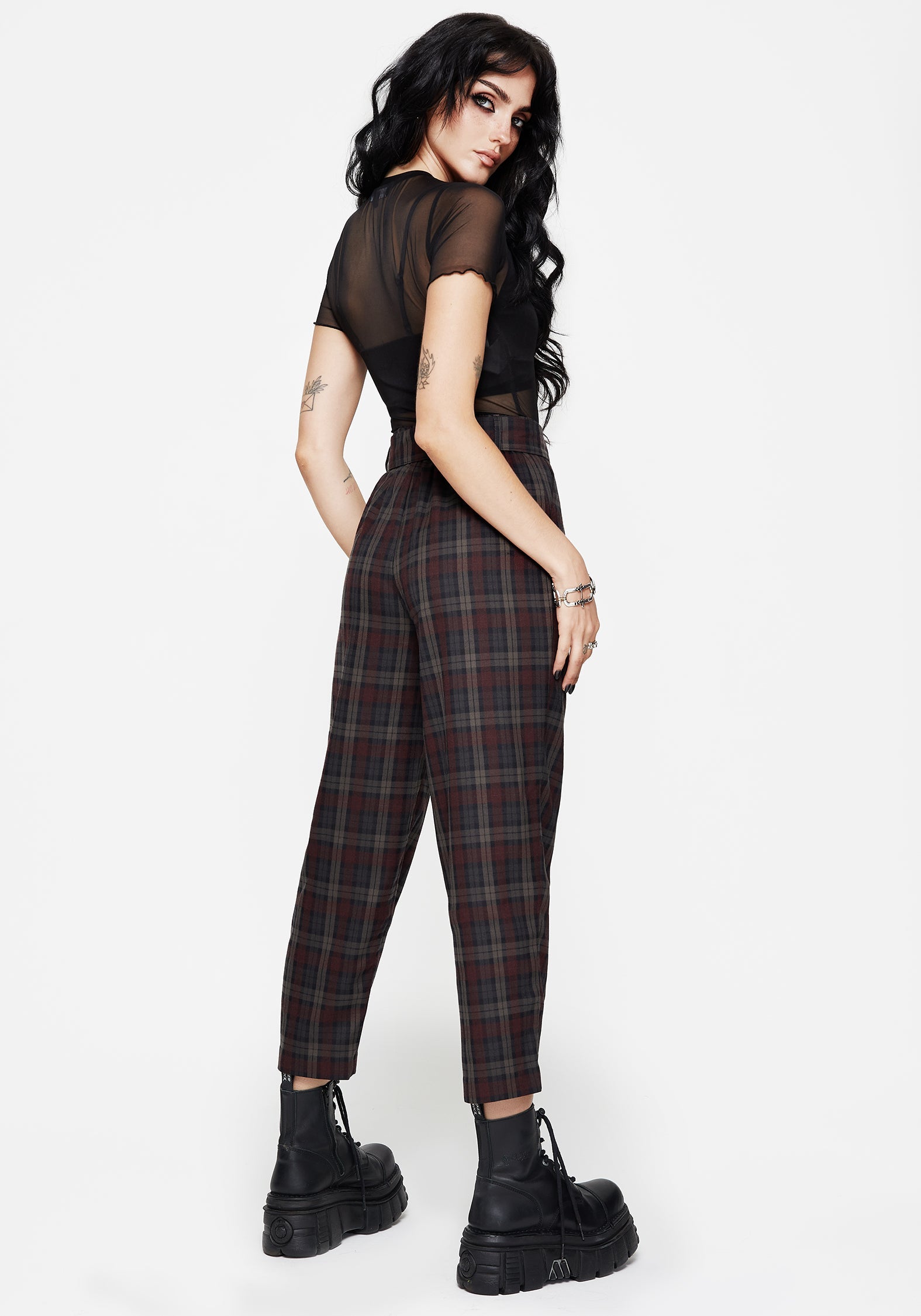 Kalma Check Tie Belt Tapered Trouser