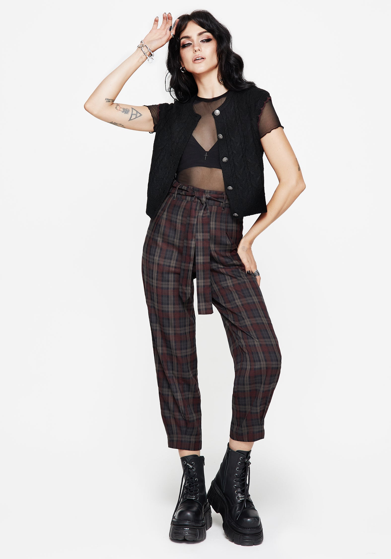 Kalma Check Tie Belt Tapered Trouser
