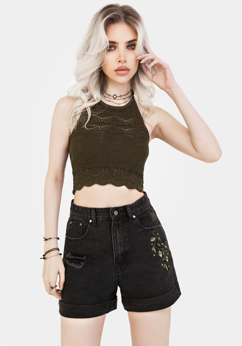 Swamplife Bestickt Denim Shorts