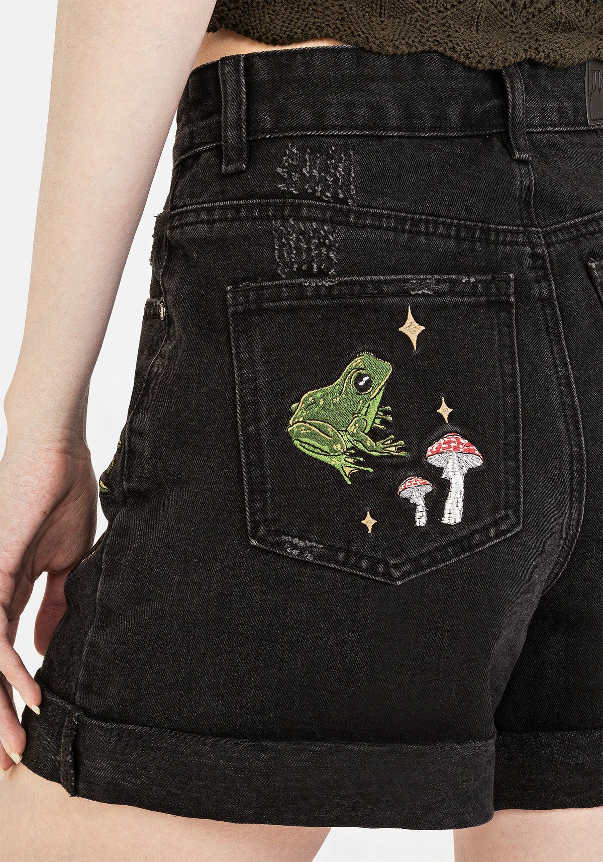 Swamplife Bestickt Denim Shorts