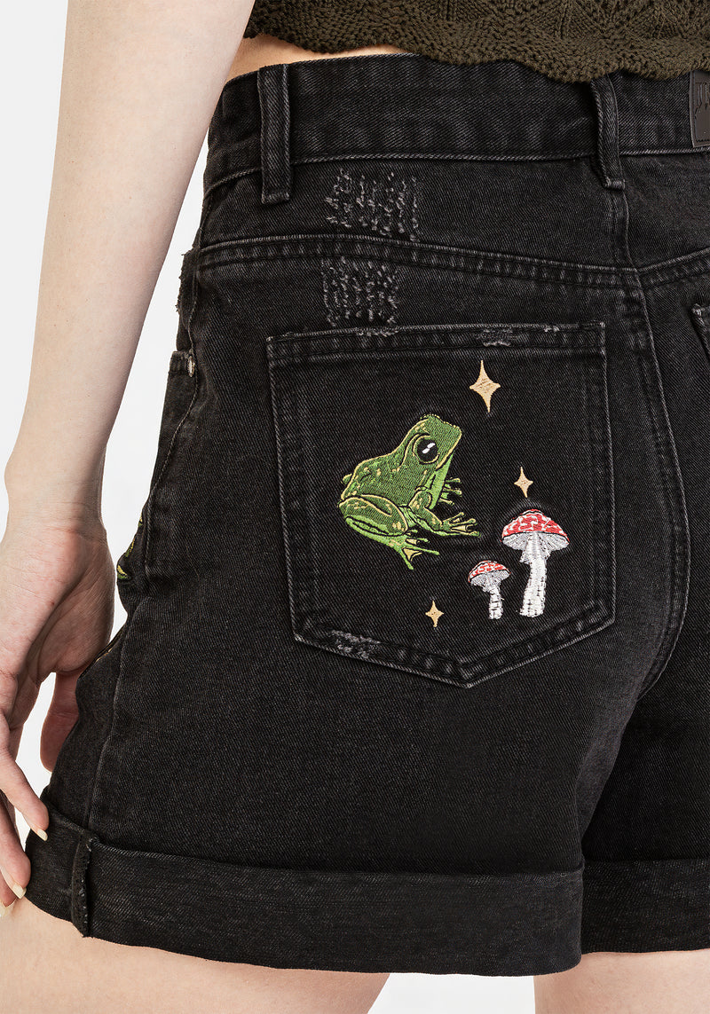 Swamplife Bestickt Denim Shorts