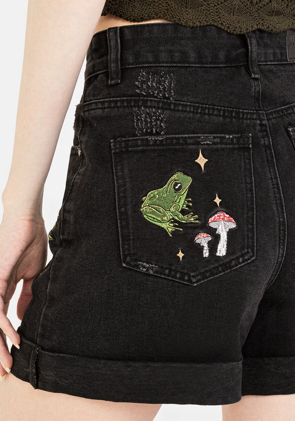 Swamplife Bestickt Denim Shorts