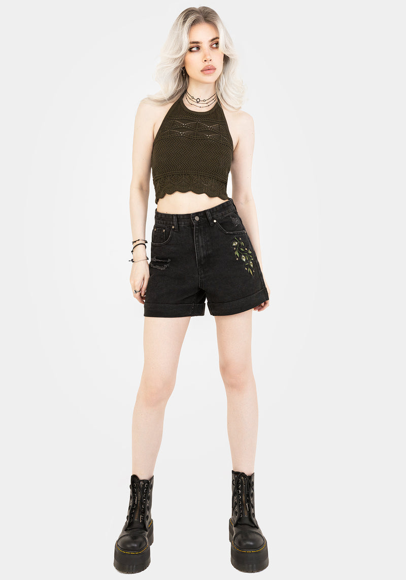 Swamplife Bestickt Denim Shorts