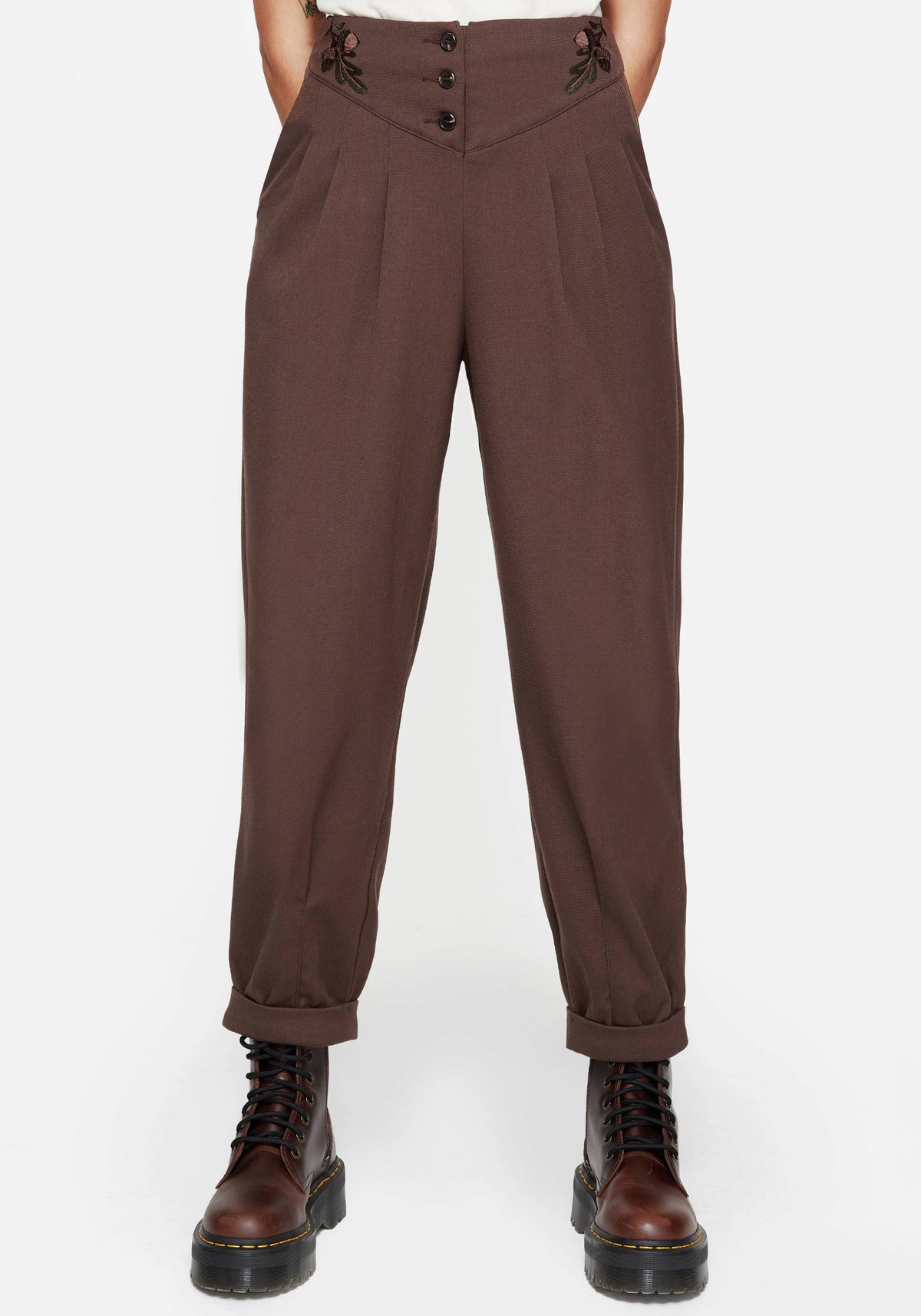 Marwood Acorn Bestickt Knopf Hoch Taille Ballon Hose