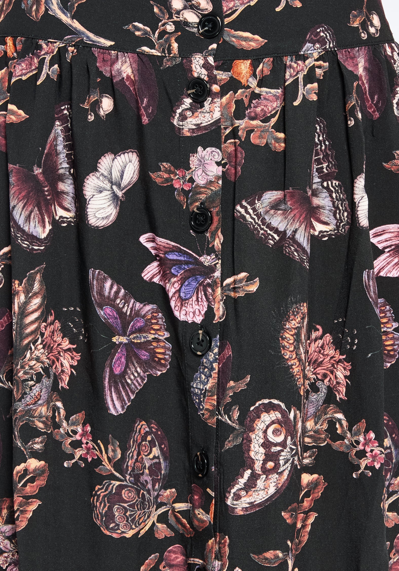 Eloise Blumenmuster Schmetterling Druck Knopf Hoch Midi Rock