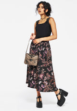 Eloise Blumenmuster Schmetterling Druck Knopf Hoch Midi Rock