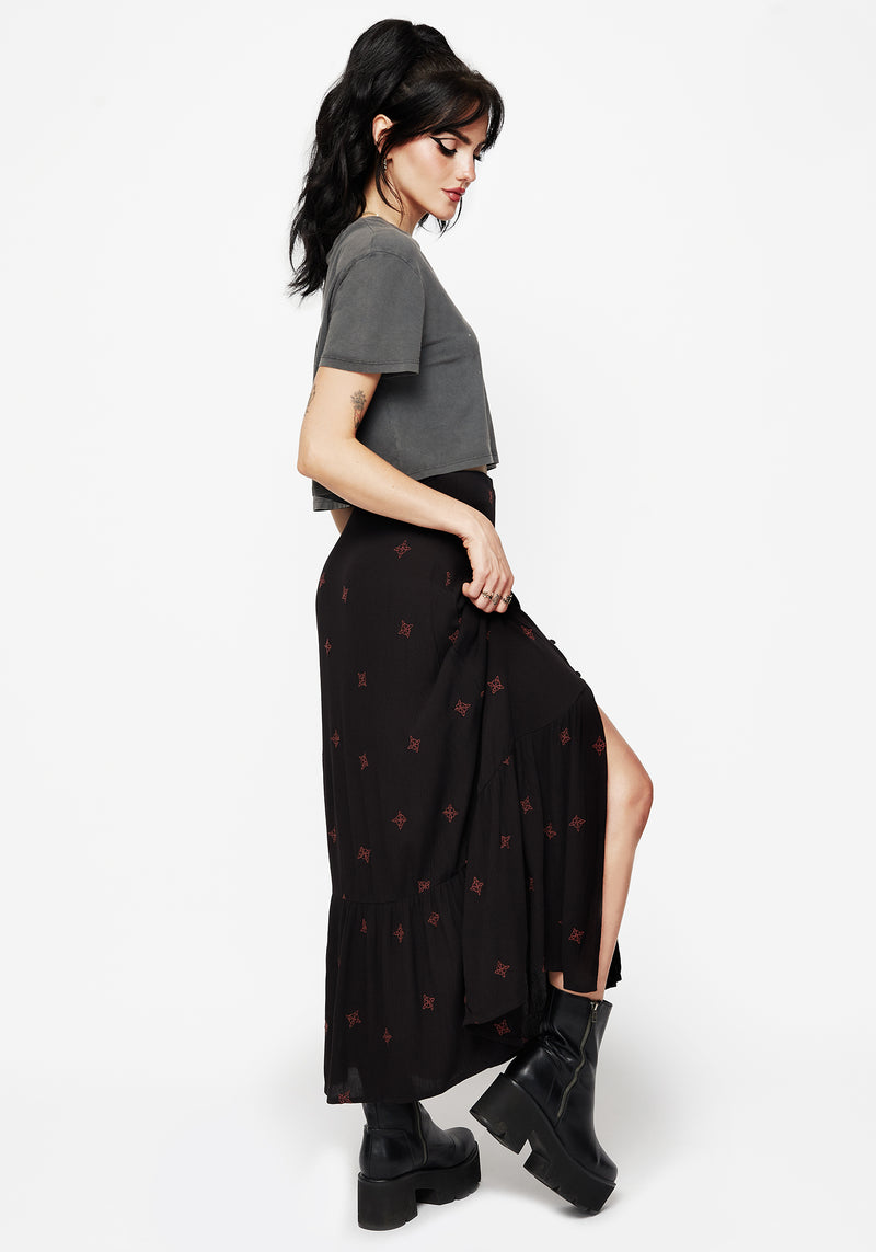 Sublime Witches Knot Bestickt Knopf Runter Midaxi Rock