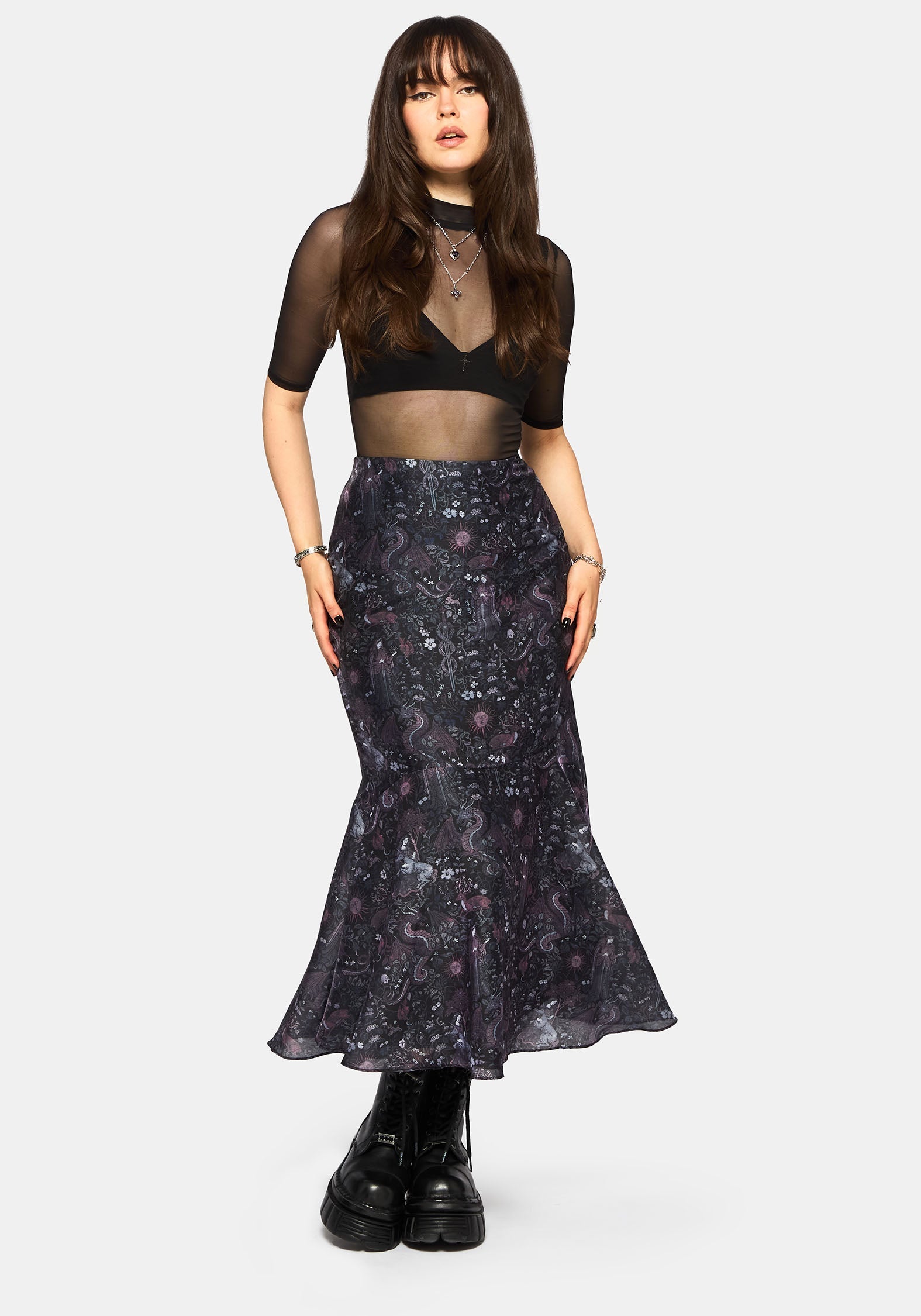 Haunt Medieval Bedruckt Asymmetrisch Midaxi Rock